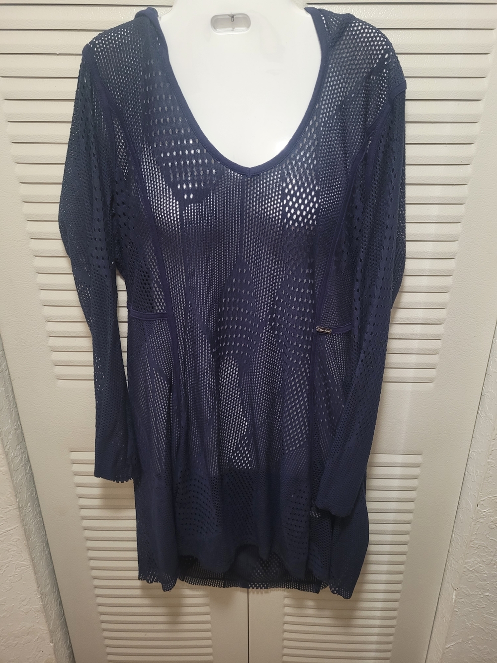Calvin Klein Navy Blue Open Knit Swim Cover-Up